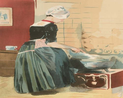 Woman drinking water and preparing food in kitchen